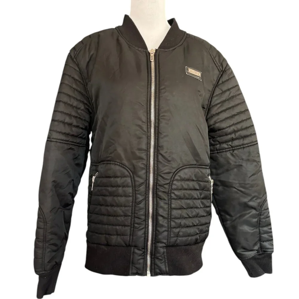 Rebel Minds Women's black puffer coat bomber jacket full zip sz‎ XL EUC